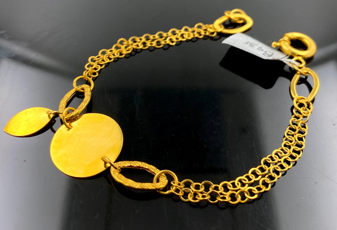 21k Solid Gold Simple Ladies Bracelet With Leaf Charm B931 - Royal Dubai Jewellers