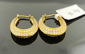 18k Earring Solid Gold Ladies Hoops with Signity Stones E7055 - Royal Dubai Jewellers