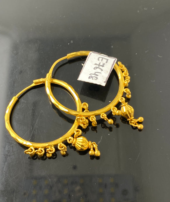 22K Solid Gold Designer Hoops E7648 - Royal Dubai Jewellers
