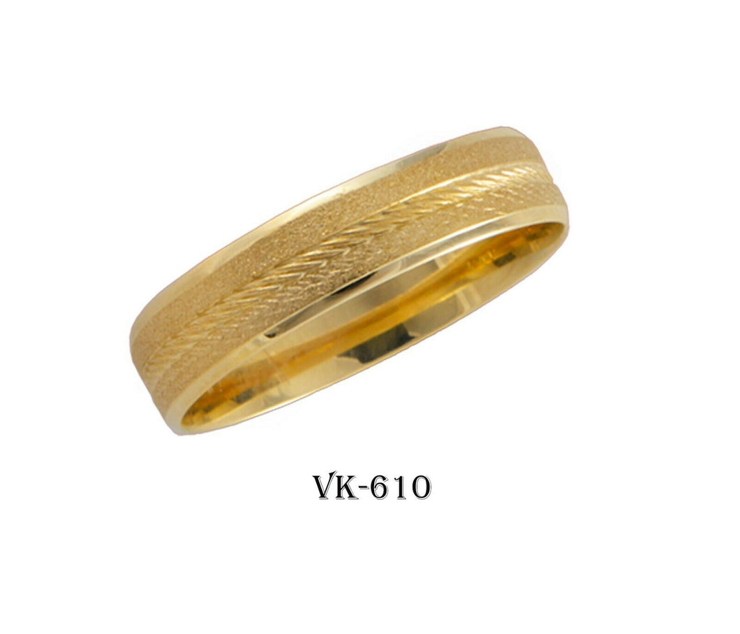 14k Solid Gold Elegant Ladies Modern Sandstone Flat Band 5mm Ring VK610v(Y) - Royal Dubai Jewellers
