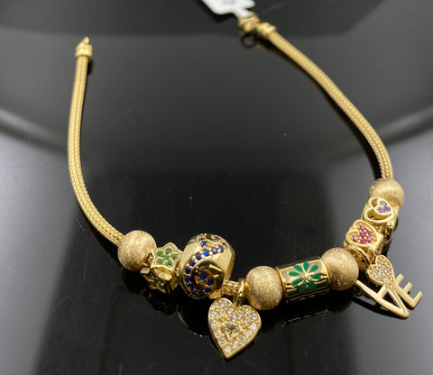 18K Bracelet Solid Gold Ladies Designer Dangling Charms with Enamel B591 - Royal Dubai Jewellers