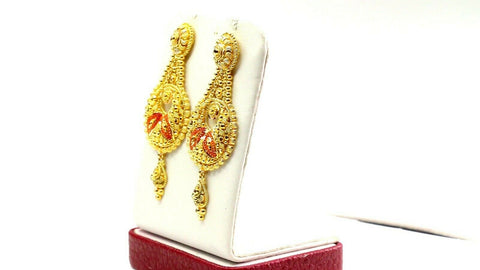 22k Earrings Solid Gold ELEGANT Classic Filigree Dangle Design e7323 - Royal Dubai Jewellers