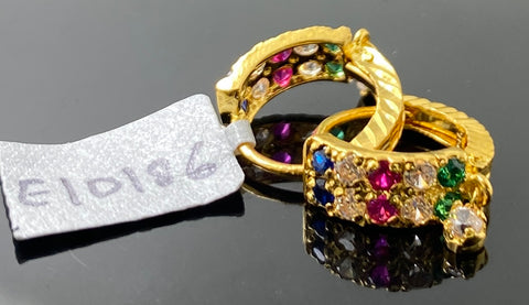 22k Solid Gold Ladies Designer Multicolor Zircon Clip-on Earrings E10186 - Royal Dubai Jewellers