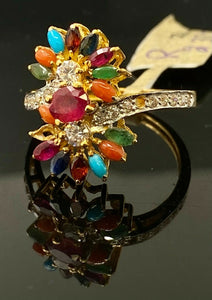 22k Ring Solid Gold Ladies Jewelry Classic Design With Color Stones R2337zz - Royal Dubai Jewellers