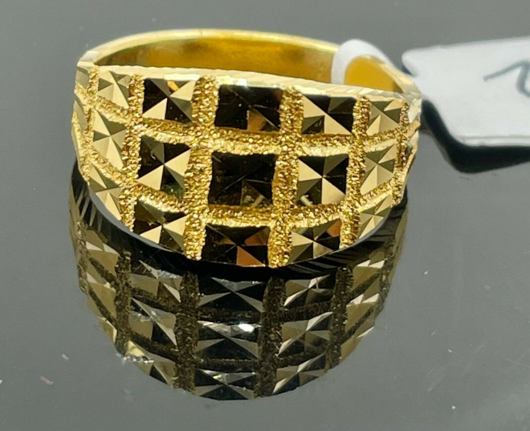 22k Ring Solid Gold Ladies Jewelry Simple Diamond Cut Square Shape Design R2127 - Royal Dubai Jewellers