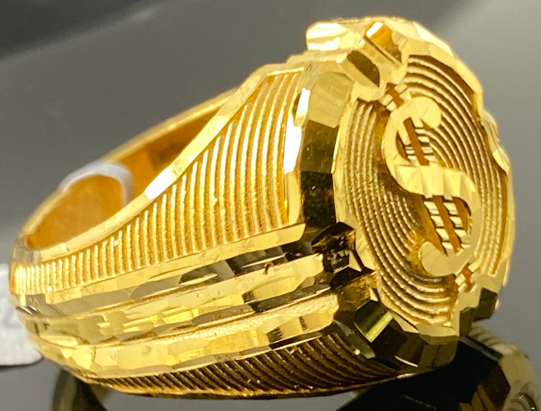 22K Solid Gold Dollar Ring R6050 TR - Royal Dubai Jewellers
