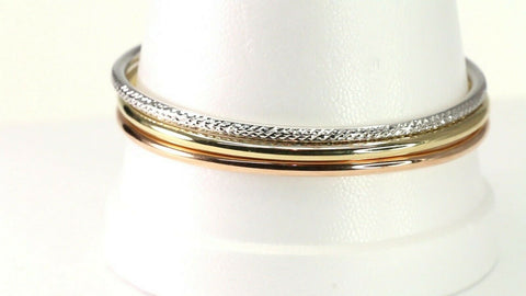 10k Bangle Solid Gold Simple Dazzling Tri Color Set Modern Bangle Design B4190 - Royal Dubai Jewellers