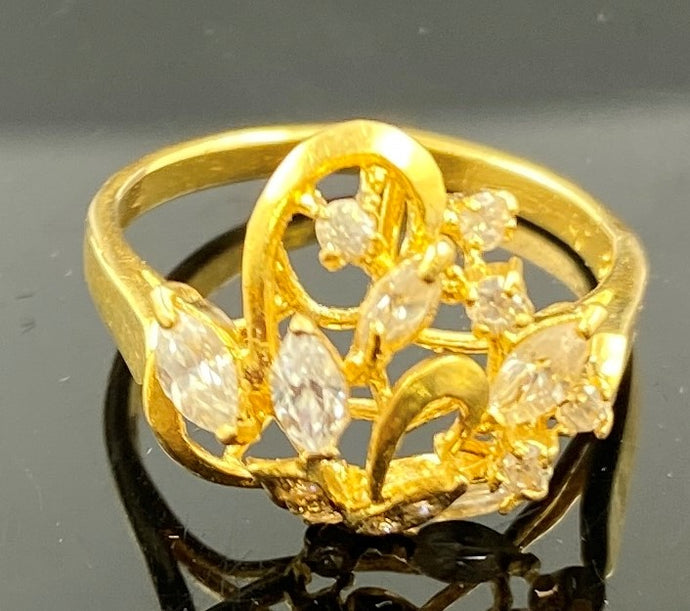 22k Ring Solid Gold Ladies Floral Design with Signity Stones R2902 - Royal Dubai Jewellers