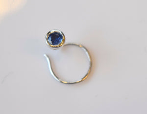 Authentic 18K White Gold Nose Pin Ring Blue Birth Stone September n136 - Royal Dubai Jewellers