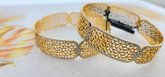 22k Solid Gold Elegant Two tone Floral Bangle fdbg068 - Royal Dubai Jewellers