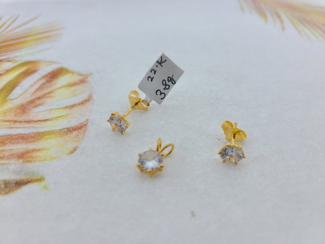 22K Solid Gold Zircon Pendant Set P5187 - Royal Dubai Jewellers