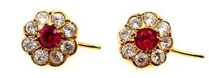 22k 22ct Solid YELLOW GOLD ELEGANT ZIRCONIA RUBY FLOWER SHAPED EARRINGS E5851 - Royal Dubai Jewellers
