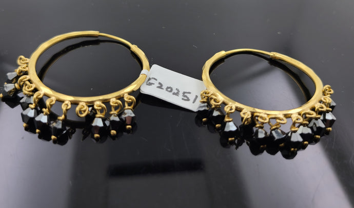 22K Solid Gold Hoops With Crystals E20251 - Royal Dubai Jewellers