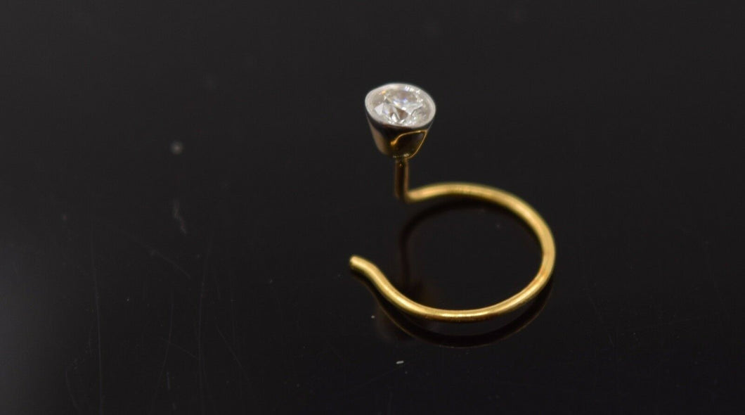 Authentic 18K Yellow Gold Nose Ring Round-Cut-Diamond VS2 n114 - Royal Dubai Jewellers