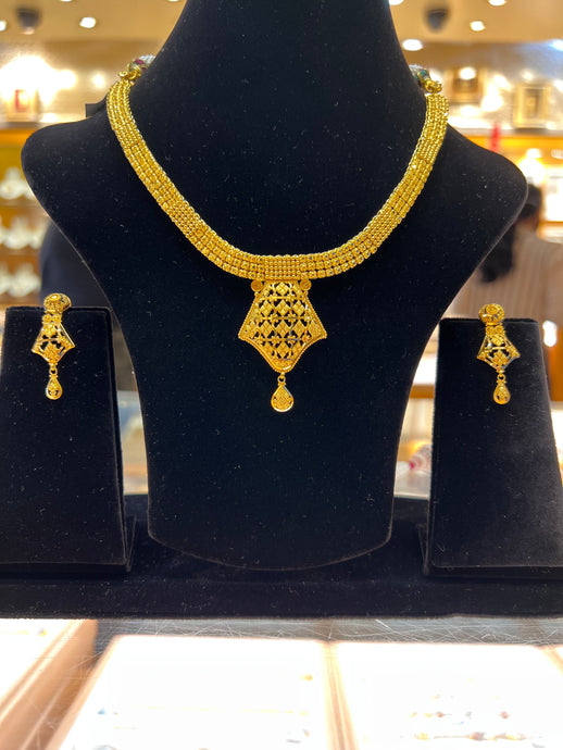 22k Solid Gold Elegant Ladies Filigree Necklace Set c2274 - Royal Dubai Jewellers