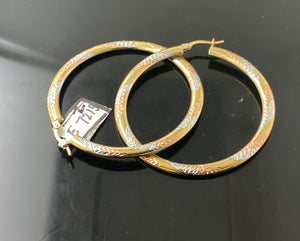 10k Solid Gold Ladies Designer Diamond Cut Rhodium Hoop Earrings E7219z - Royal Dubai Jewellers