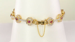 22k Bracelet Solid Gold Simple Charm Stone Encrusted With Ruby Design b4076 - Royal Dubai Jewellers