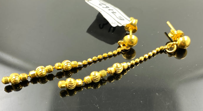 22K Solid Gold Long Earrings With Diamond Cut Irregular Beads E7950 - Royal Dubai Jewellers