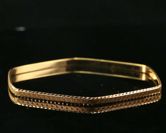 22k Bangle Solid Gold Unique Charm Hexagon Kara Design Size 2.75 inch B3064 - Royal Dubai Jewellers