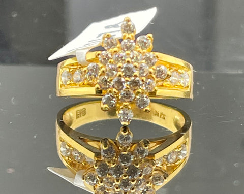 21k Ring Solid Gold Ladies floral Design with Signity Stones r2678 - Royal Dubai Jewellers