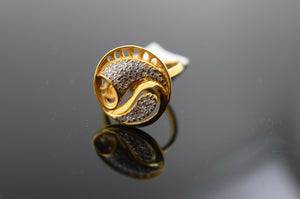 22k Ring Solid Gold Ring Ladies Jewelry Modern Round Geometric Design R819 - Royal Dubai Jewellers