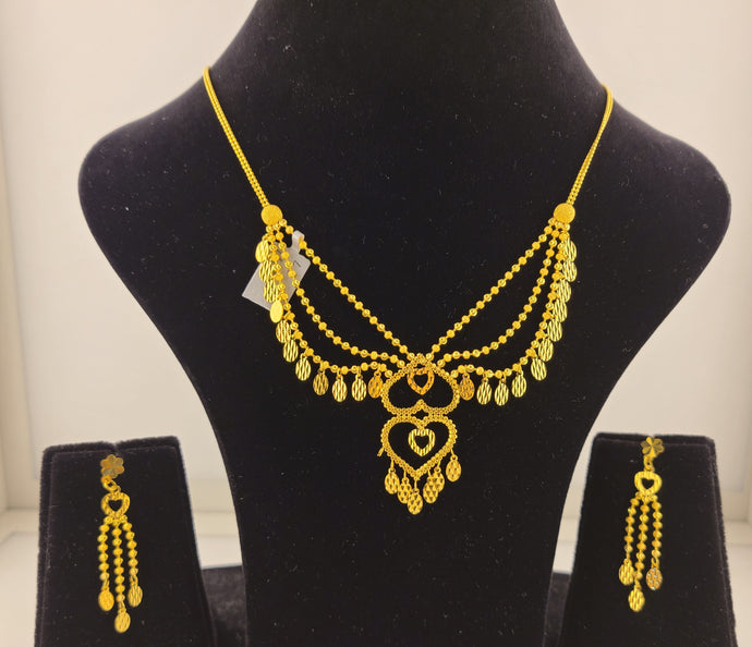 Lightweight Broad Leaf Design Long Gold Necklace Set | Combo Offer Sale |  Authentic One Gram Jewellery NL25918
