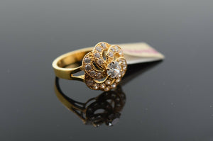 22k Ring Solid Gold Ring Ladies Jewelry Floral Stone Encrusted Design R2048 - Royal Dubai Jewellers