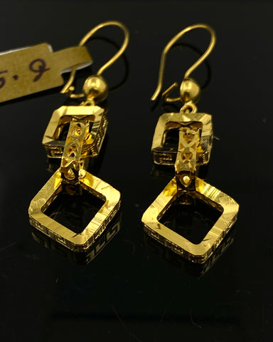 22K Solid Gold Rectangular Tier Hanging Earrings E9047 - Royal Dubai Jewellers