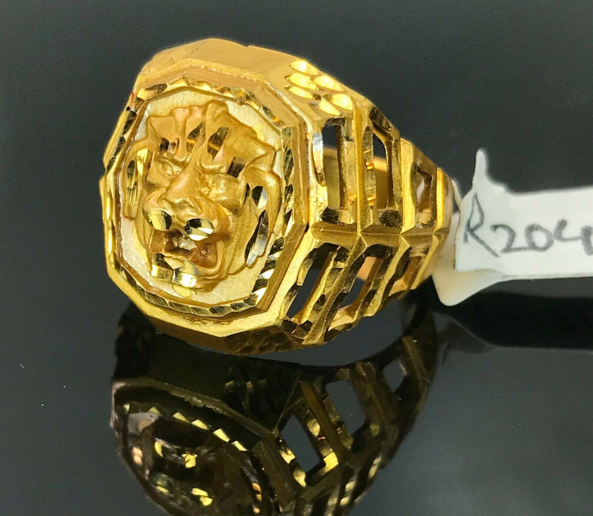 22k Ring Solid Gold Elegant Charm Mens Lion Head Design Ring Size R2045 ...