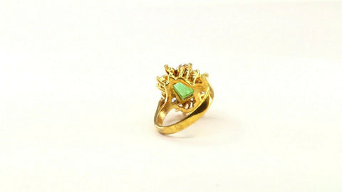 22k Ring Solid Gold ELEGANT Floral Green Stone Band SIZE 5 "RESIZABLE" r2310 - Royal Dubai Jewellers