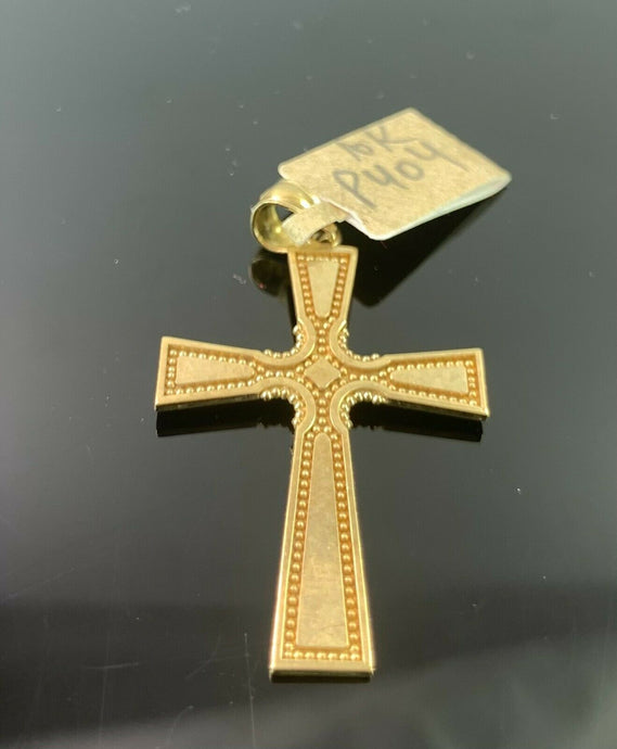 10k Pendant Solid Gold Elegant Simple Cross With Diamond Cutting Design P404 - Royal Dubai Jewellers