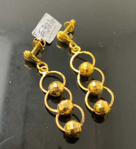 21k Solid Gold Simple Ladies Dangling Ring Earrings e9310 - Royal Dubai Jewellers