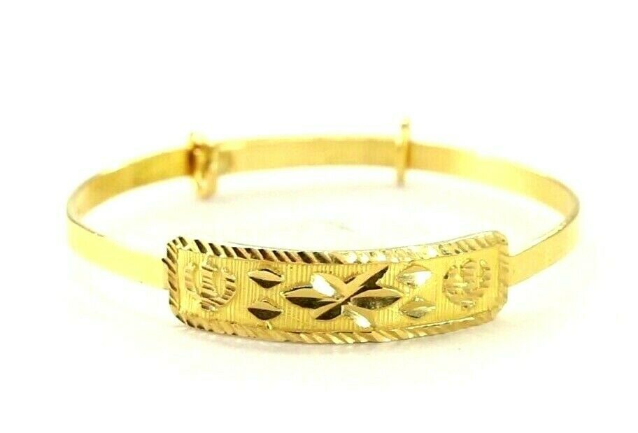 22k Bangle Solid Gold Simple Children Religious Sikh Diamond Cut Bangle cb1304 - Royal Dubai Jewellers
