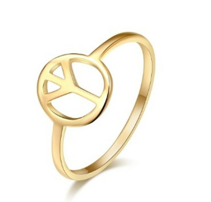 Ladies Solid Gold Ring Simple World Peace Symbol Design SM26 - Royal Dubai Jewellers