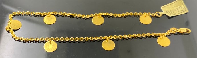 21k Solid Gold Simple Ladies Coin Charm Anklet b1013 - Royal Dubai Jewellers