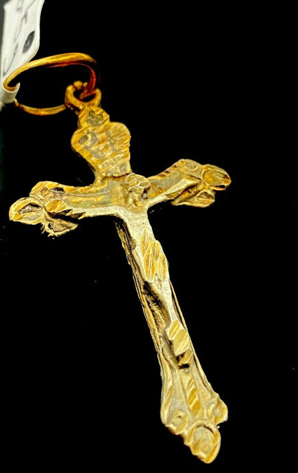 22k Pendant Solid Gold ELEGANT Simple Diamond Cut Religious Cross Pendant P1532 - Royal Dubai Jewellers