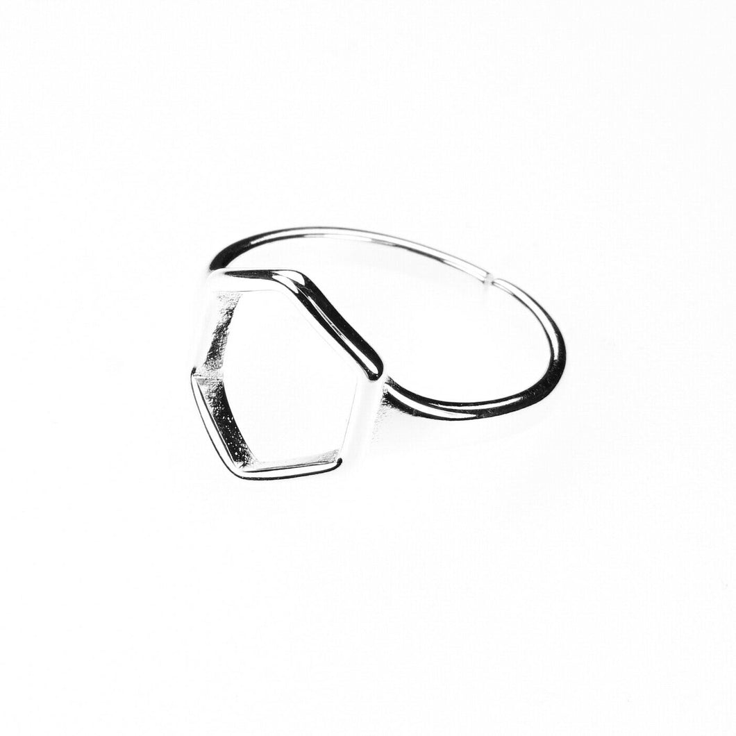 Solid White Gold Simple Polygon Ring Modern Ladies Design SM60 - Royal Dubai Jewellers