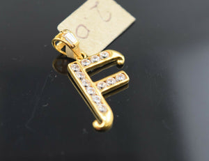 22k Pendant Solid Gold Simple F Shape Letter F with Stones Design P1011z - Royal Dubai Jewellers