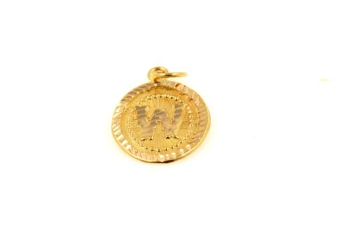 22k 22ct Solid Gold Charm Letter W Pendant Oval Design p1174 ns - Royal Dubai Jewellers