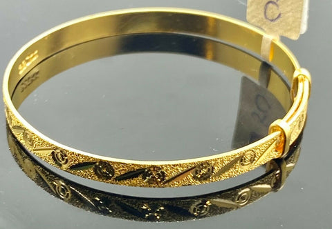 22k Bangle Solid Gold Simple Children Adjustable Geometric Pattern Design BR1135 - Royal Dubai Jewellers