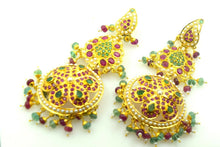 22k Solid Gold Chandeliers LONG 3 Tier EARRINGS Dangle Ruby Pearl Emerald E595 - Royal Dubai Jewellers