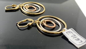 22k Solid gold Ladies Designer Rhodium Rose Gold 3 toned Hoop Earrings E7197 - Royal Dubai Jewellers