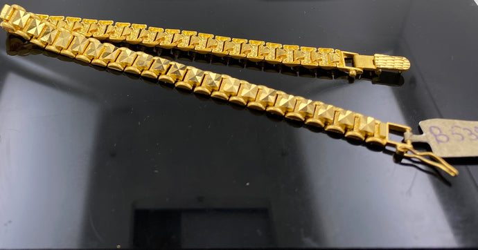 22k Bracelet Solid Gold Men Rectangular Shape Dimond cut Design BR539 - Royal Dubai Jewellers
