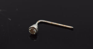 Authentic 18K White Gold L-Shaped Nose Pin Stud Pink Birth Stone October n27 - Royal Dubai Jewellers
