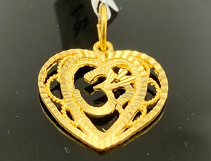 22k Pendant Solid Gold Heart Shape Geometric Cut Religious Hindu Design P3256 - Royal Dubai Jewellers