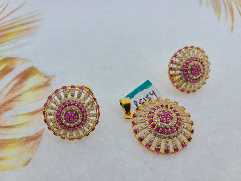 22K Solid Gold Zircon Pendant Set P5154 - Royal Dubai Jewellers