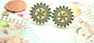 22k Solid Gold ELEGANT FLOWER Green Stone EARRINGS STUD Antique Design E186 - Royal Dubai Jewellers