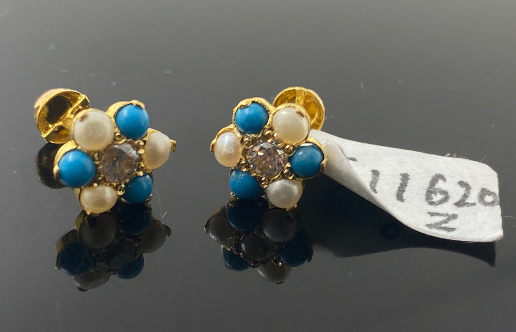 22K Solid Gold Studs With Stones E11620z - Royal Dubai Jewellers