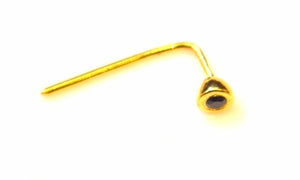 Authentic 18K Yellow Gold L-Shaped Nose Pin Stud Black Birth Stone n40 - Royal Dubai Jewellers