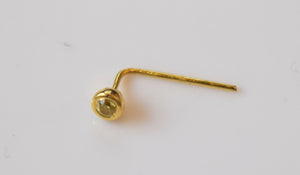 Authentic 18K Yellow Gold L-Shaped Nose Pin Stud Green Birth Stone August n039 - Royal Dubai Jewellers